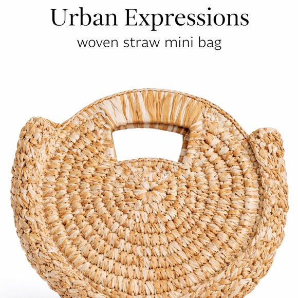 Urban Expressions brand Handbags - Urban Expressions Straw Woven Mini Top Handle Bag Natural Raffia Boho Summer Pur